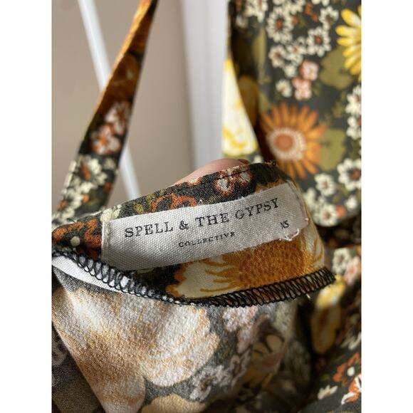 Spell & the Gypsy Collective Mustard Desert Daisy Pinafore Mini Dress Women's XS - Picture 9 of 11